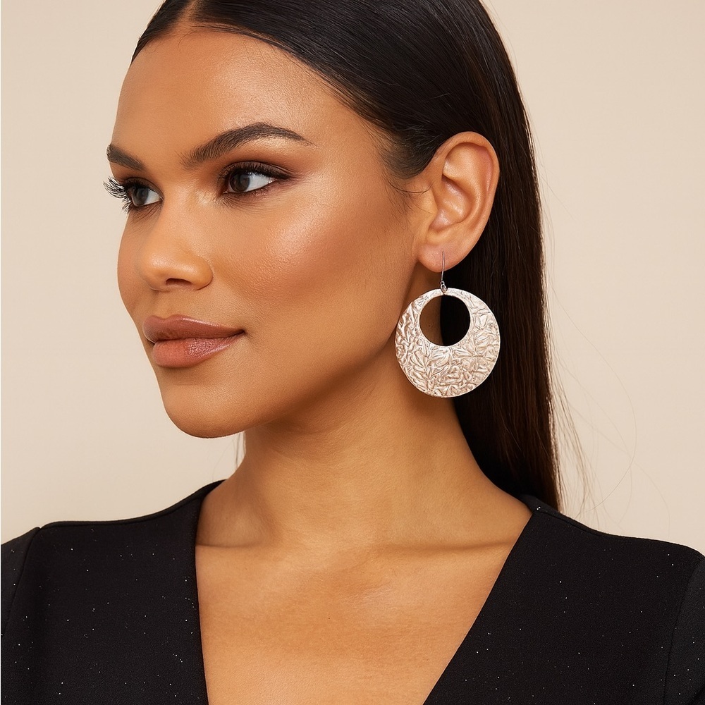 Floral Disc Earrings Boho Statement Jewelry pink texturized